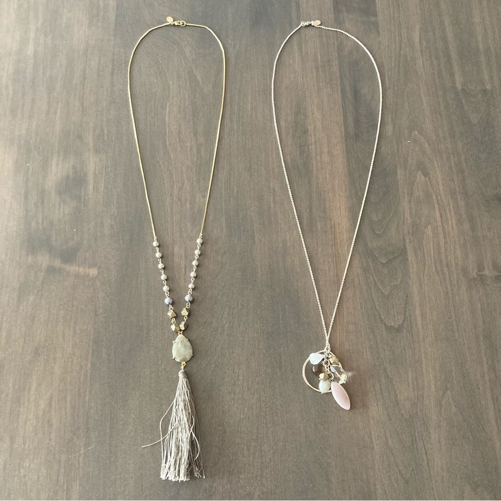 Loft Long Chain Pendant Gold and Silver Toned Necklaces Bundle Set of 2